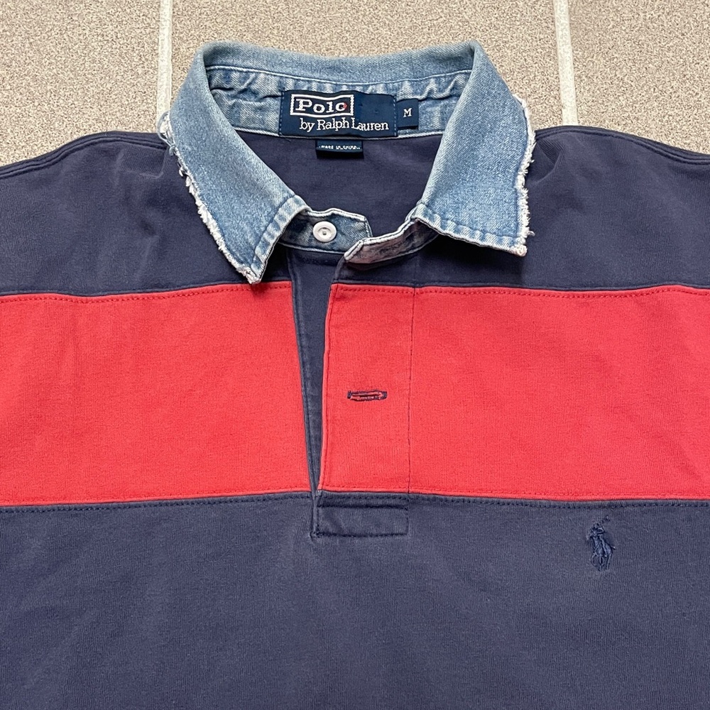 Polo Ralph Lauren Striped Polo w/ Denim Collar